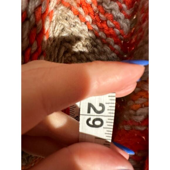 Loft Cardigan Sweater Womens Large Orange Chevron Western Cozy Alpaca Wool Beige - Picture 9 of 10